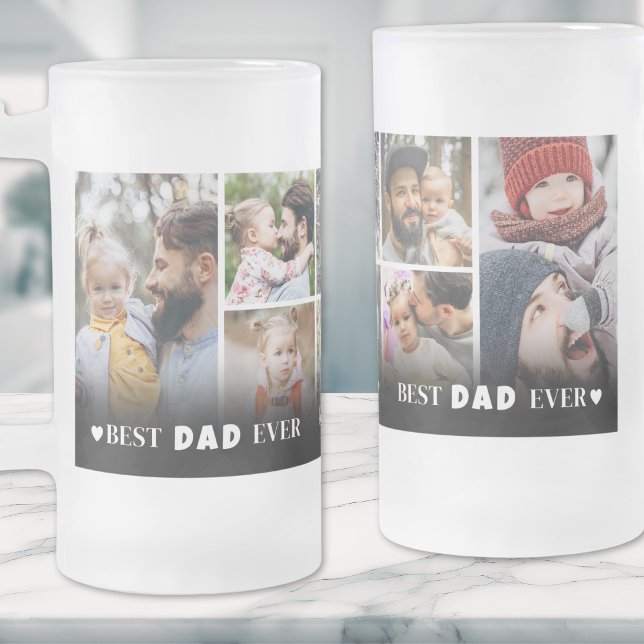 Taza De Cristal Esmerilado Mejor Padre Personalizado Collage de fotos Padre (Personalized Best Dad Ever Photo Collage Father Frosted Glass Beer Mug)
