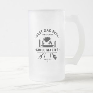 Taza De Cristal Esmerilado Mejor Papá del Mundo   Maestro de la Parrilla Cerv