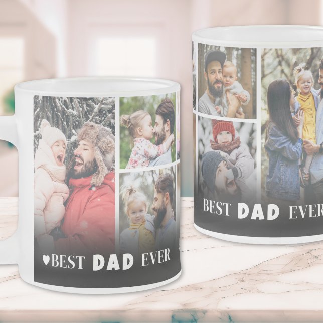 Taza De Cristal Esmerilado Mejor Papá Personalizado del Mundo 8 Fotos Collage (Personalized Best Dad Ever 8 Photo Collage Father Frosted Glass Coffee Mug)