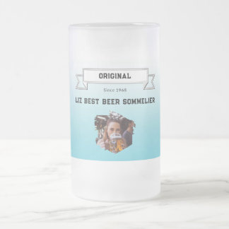Taza De Cristal Esmerilado Mejor Sommelier de Cerveza Foto Gradiente Azul Bla