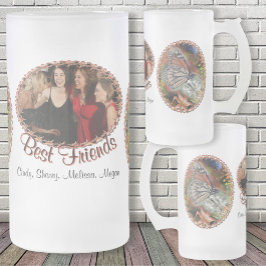 Taza De Cristal Esmerilado Mejores Amigas Flores Mariposa