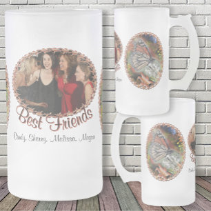 Taza De Cristal Esmerilado Mejores Amigas Flores Mariposa
