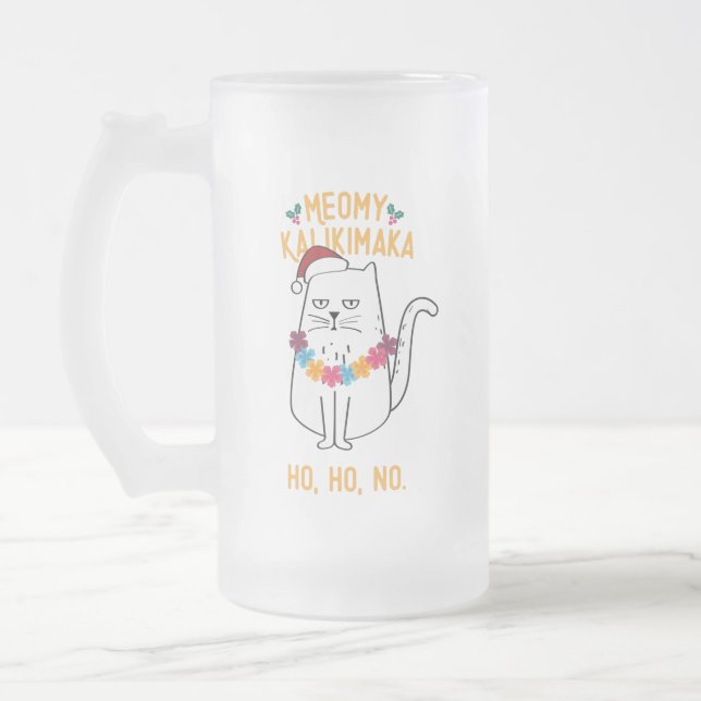 Taza De Cristal Esmerilado Meowy Kalikimaka Funny Cat Santa Hat Navidades (Izquierda)