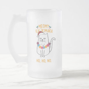 Taza De Cristal Esmerilado Meowy Kalikimaka - Graciosos Navidades de gatos