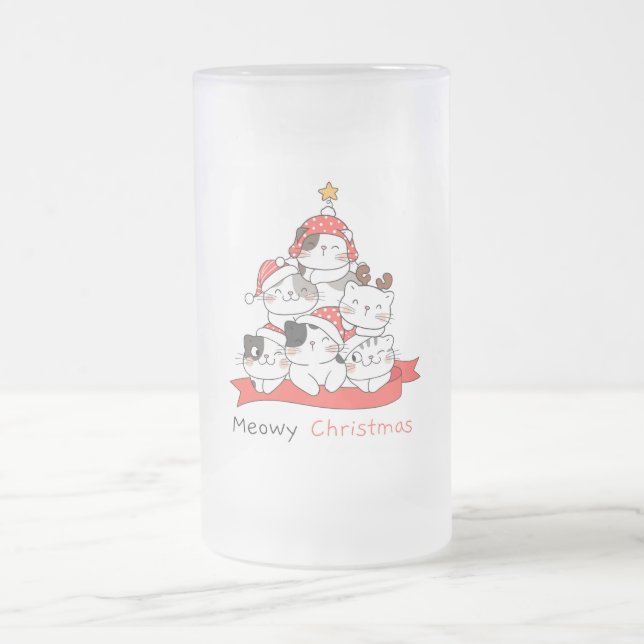 Taza De Cristal Esmerilado Meowy Navidades Frost Glass Beer Mug (Centro)