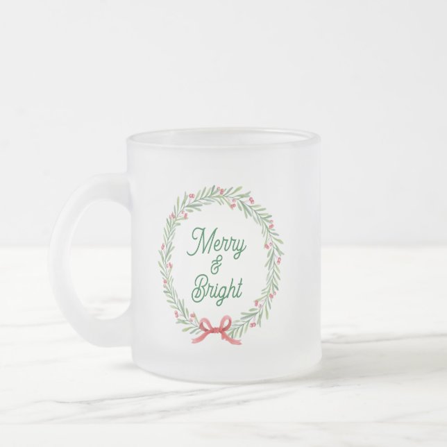 Taza De Cristal Esmerilado Merry & Bright Holiday Wreath (Izquierda)
