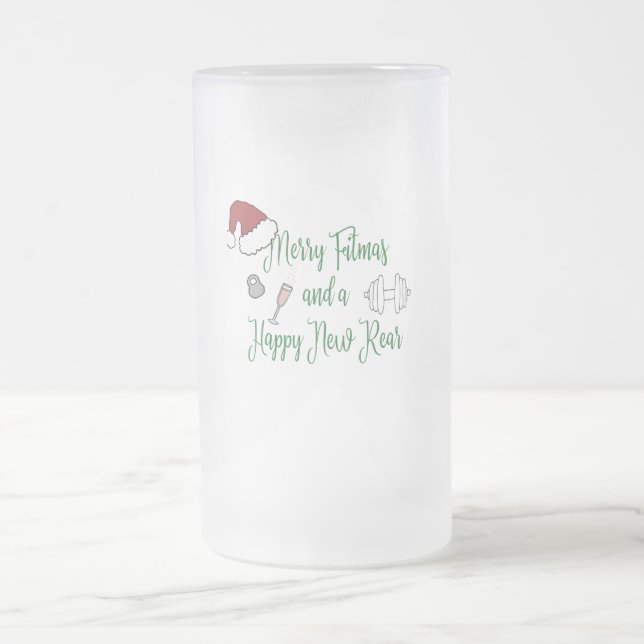 Taza De Cristal Esmerilado Merry Fitmas y un nuevo trasero feliz (Centro)