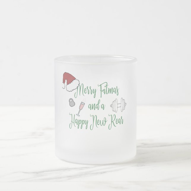 Taza De Cristal Esmerilado Merry Fitmas y un nuevo trasero feliz (Centro)
