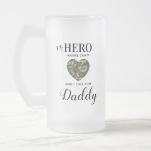 Taza De Cristal Esmerilado Mi héroe militar lleva foto del Día de los Padres