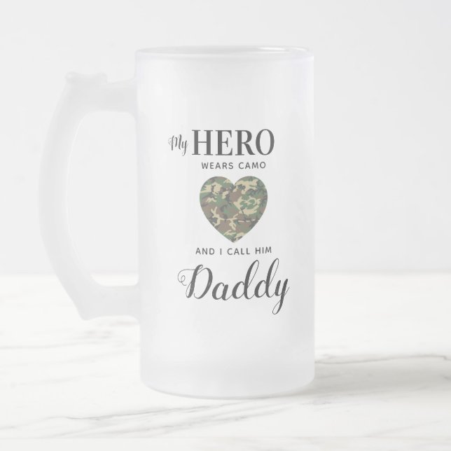 Taza De Cristal Esmerilado Mi héroe militar lleva foto del Día de los Padres  (Izquierda)