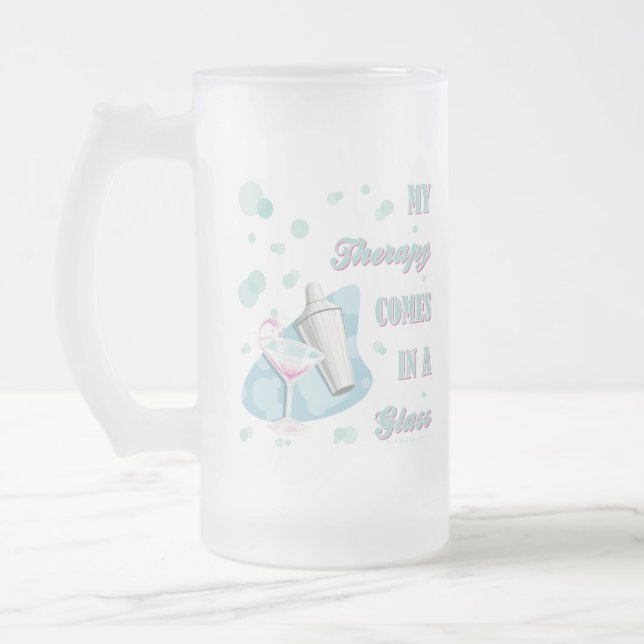 TAZA DE CRISTAL ESMERILADO ¡MI TERAPIA VIENE EN UN VIDRIO! (Izquierda)