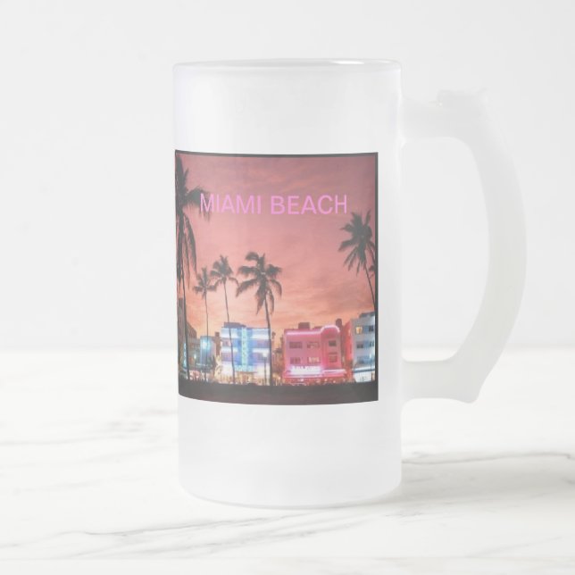 Taza De Cristal Esmerilado Miami Beach, Florida (Derecha)