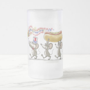 Taza De Cristal Esmerilado Micrófono, Mac y Moe's Happy 4th of July Frosted M