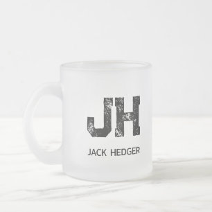 TAZA DE CRISTAL ESMERILADO MINIMALISTA NEGRA DE DOS LETRAS MONOGRAMA NOMBRE C