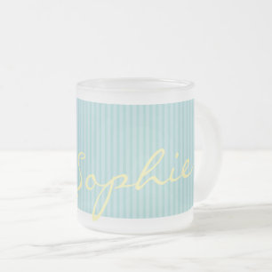 Taza De Cristal Esmerilado Mint Green & Blue Name Mug - Bandas delgadas sólid
