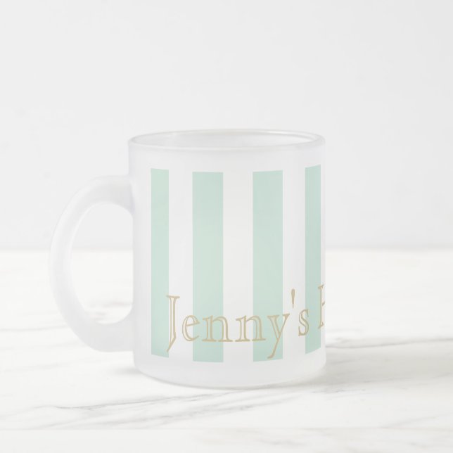 Taza De Cristal Esmerilado Mint Green Stried Mug Custom Design (Izquierda)