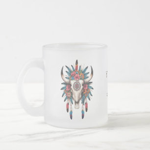 Taza De Cristal Esmerilado Moda Boho Acuarela Tribal Floral Cow Skull