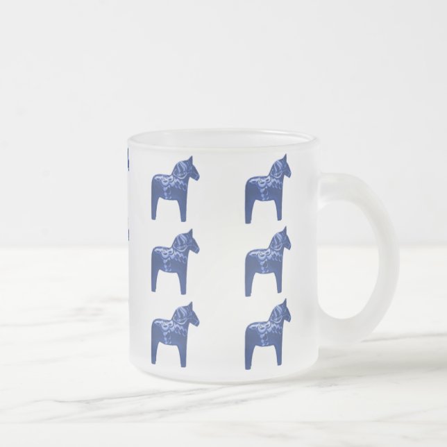 Taza De Cristal Esmerilado Modelo azul sueco del caballo de Dala (Derecha)