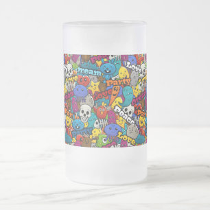 Taza De Cristal Esmerilado Modelo colorido de los caracteres de la pintada