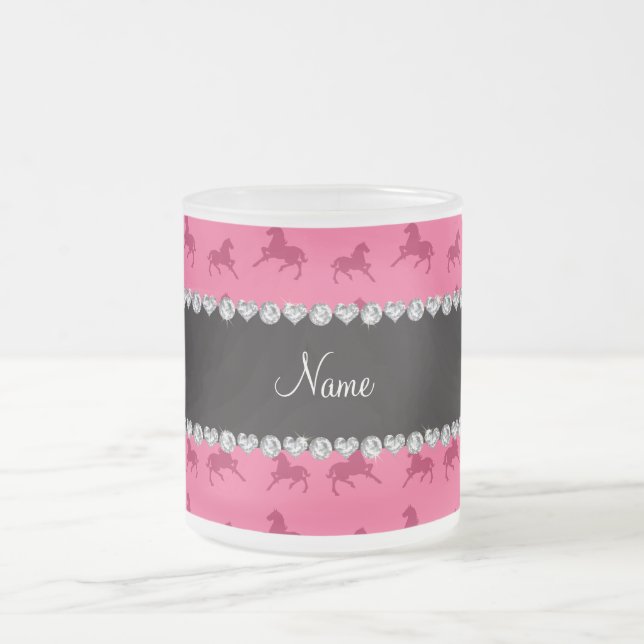 Taza De Cristal Esmerilado Modelo rosado conocido personalizado del caballo (Centro)