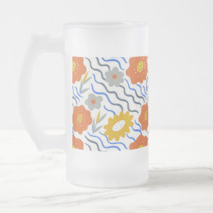 Taza De Cristal Esmerilado Modern Abstract Flowers Vibrant Wavy