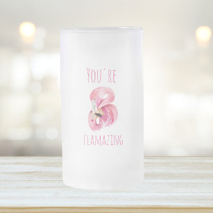 Taza De Cristal Esmerilado Moderno, Es Flamante Belleza Flamingo Rosa