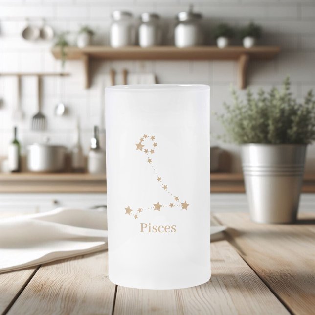 Taza De Cristal Esmerilado Moderno Rótulo Zodiaco Gold Pisces | Agua de eleme (Subido por el creador)