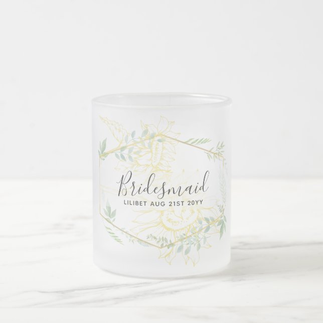 Taza De Cristal Esmerilado Moderno Sunflowers Greenery Sage Gold Boda (Centro)