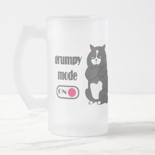 Taza De Cristal Esmerilado Modo gruñón en gato gordo gracioso