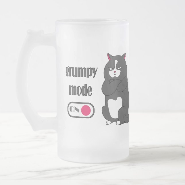 Taza De Cristal Esmerilado Modo gruñón en gato gordo gracioso (Izquierda)