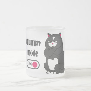 Taza De Cristal Esmerilado Modo gruñón en gato gordo gracioso