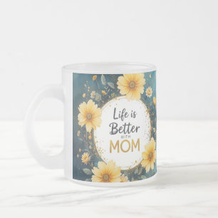 Taza De Cristal Esmerilado MOM Yellow Wildflowers Butterflies