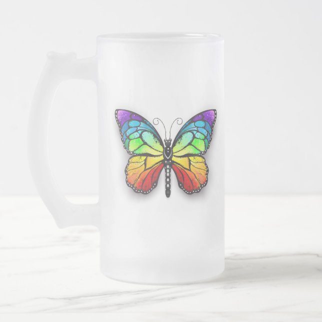 Taza De Cristal Esmerilado Monarca de mariposa arcoiris (Izquierda)