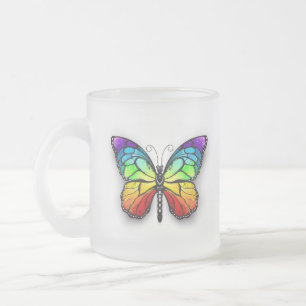 Taza De Cristal Esmerilado Monarca de mariposa arcoiris