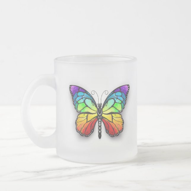 Taza De Cristal Esmerilado Monarca de mariposa arcoiris (Izquierda)
