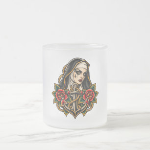 Taza De Cristal Esmerilado Monja y Ancla