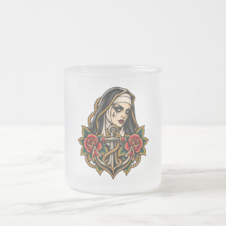 Taza De Cristal Esmerilado Monja y Ancla