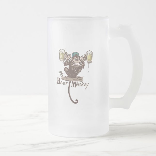Taza De Cristal Esmerilado Mono de la cerveza (Derecha)