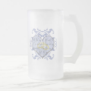 Taza De Cristal Esmerilado Monograma Boda Vow Heart