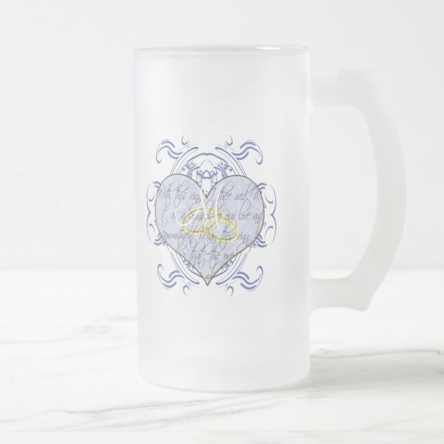 Taza De Cristal Esmerilado Monograma Boda Vow Heart (Derecha)
