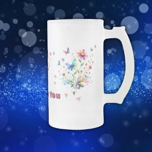 Taza De Cristal Esmerilado Monograma de acuarela floral simple