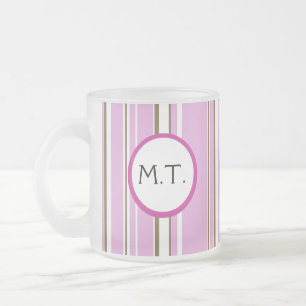 Taza De Cristal Esmerilado Monograma de banda marrón rosa