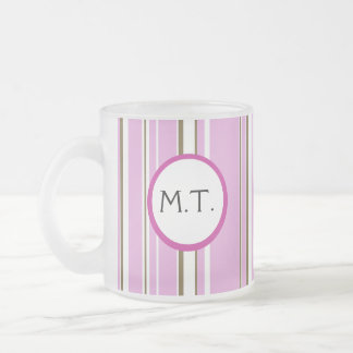 Taza De Cristal Esmerilado Monograma de banda marrón rosa