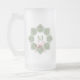 Taza De Cristal Esmerilado Monograma de Beer Hops Navidades