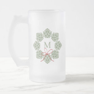 Taza De Cristal Esmerilado Monograma de Beer Hops Navidades