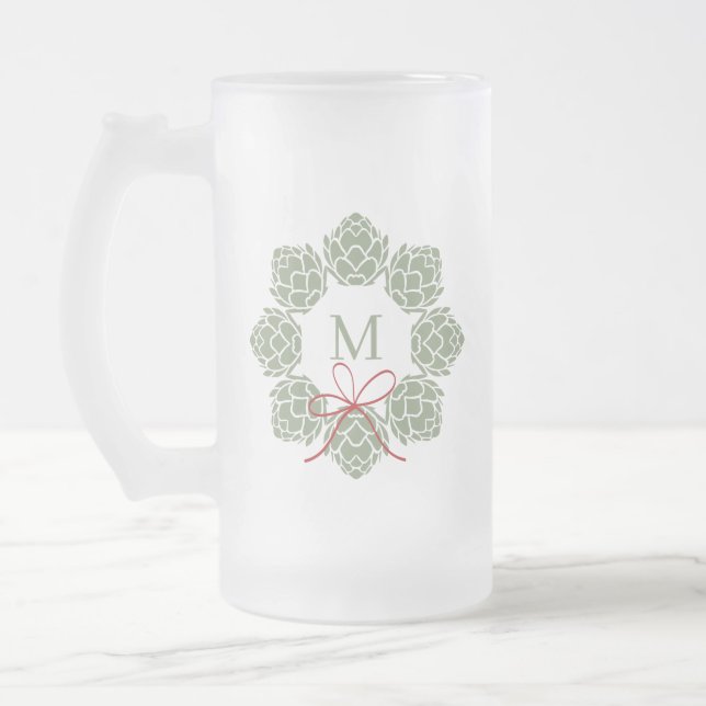 Taza De Cristal Esmerilado Monograma de Beer Hops Navidades (Izquierda)