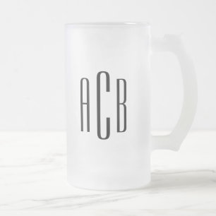 Taza De Cristal Esmerilado Monograma de boda de tres letras simple negro