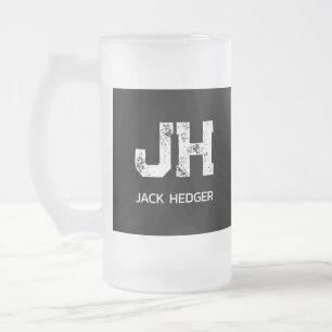 TAZA DE CRISTAL ESMERILADO MONOGRAMA DE DOS LETRAS BLANCO MINIMALISTA NOMBRE
