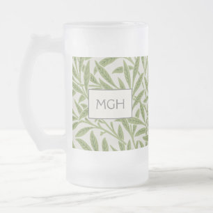 Taza De Cristal Esmerilado Monograma de hojas salvajes verdes vintage