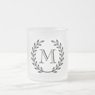 Taza De Cristal Esmerilado Monograma de Laurel Wreath